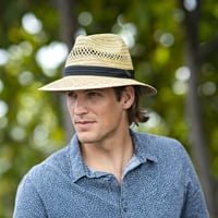 Panama Jack Safari Straw Hat - Лека, 3 Big Brim, Inner Elastic Sutband, лента за шапка с 3 -фити