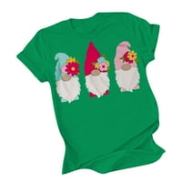 Амидоа жени небрежно печат с къси ръкави O-обед на свободна тениска блуза върхове подаръци дрехи