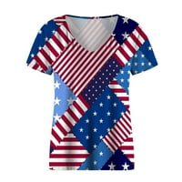 Жени v Врат късо ръкав Небрежна тениска Блуза Лятна независимост Звезди и ивици отпечатани върхове S, M, L, XL, XXL