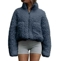Женски размити култури сгъстяват изходни палта зимни термични плътни цветни якета с цип с големи джобове