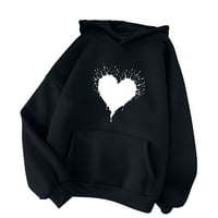 Дамски есенна мода zpanxa качулки за жени модерни сърдечни отпечатани качулки суичър джобни качулки леки тежести на пуловер черно 3xl