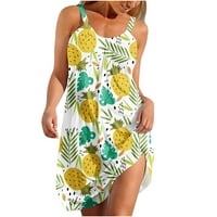Sundresses за жени плюс рокля с размер за жени Графични ежедневни екипажи без ръкави Ками спагети каишка слънчеви рокли жени летни ежедневни рокли за жени плаж класи Y2K Основен жълт XXL