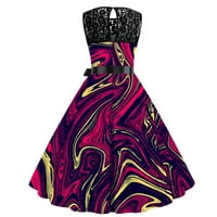 Finelylove официална миди рокля къса рокля за жени с v-образно отпечатано без ръкави A-line m