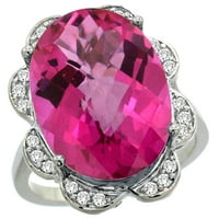 14k бяло злато естествено розово пръстен топаз овал 18x диамантен флорален ореол, широк, размер 5.5