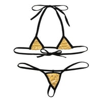 Alvivi Women's Halterneck Micro Thong Bikini Swimsuit Mini Sexy Extreme Switley Clubwear Светло злато един размер