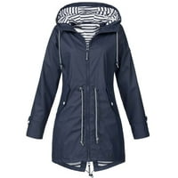 Женски среден дълъг дъждовен яке с качулка Лек сако вода Водна вятърна вятър на открито Активен топъл дъждобран дълъг палто с джоб