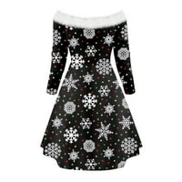 Небрежна рокля за жени Коледа лято винтидж снежен принт с дълъг ръкав от рамото рокли за превръзка