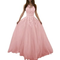 Разчистване рокли за жени флорални v-образни вечерни рокли дълга модна рокля без ръкави розово l