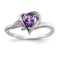 Солидна 14k бяло злато 6x круша аметист лилаво февруари скъпоценен диамантен годежен пръстен с размер 8