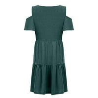 Летни рокли за жени с къс ръкав А-линия мини сладък кръг деколте отпечатани Дневна рокля зелен ххл