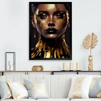 Дизайнарт чувствен течно злато жена и рамкирани стена изкуство