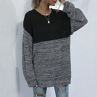 Ballsfhk жени със средна дължина разхлабена кръгла врат пуловер мързелив стил контраст цветен плетен пуловер