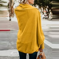 SKPBLUTN Женски жилетка пуловери зима есен небрежни върхове модни солидни шия с дълъг ръкав плетен пуловер палта жълт един размер