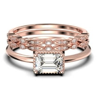 Минимализъм 2. Карат смарагд шлифован диамант моасанит годежен пръстен, годежен пръстен в 10к твърдо Розово злато, подарък за нея, обещаващ пръстен, юбилеен пръстен, комплект Трио Пръстени