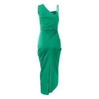 Жени със средна дължина модна солидна без ръкави ножица едно рамо лятна рокля зелена xl