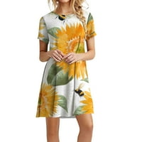 Клирънс рокля Дамски пролетно лято Около врата къс ръкав слънчоглед печат рокли