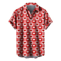 мъжки ризи с къс ръкав летни върхове хлабав годни ризи Свети Валентин сърцето печат плажни ризи хавайска риза ежедневни Ревера Блуза червено М