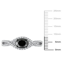 1-Каратов Т. В. черно-бял диамант 10кт бял кросоувър годежен пръстен от бяло злато