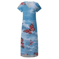 Летни рокли за жени клирънс Дамски къс ръкав в-Деколте Цветен печат пола дантела дълги поли за жени