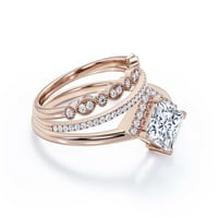 Boho & Hippie 2. Карат принцеса отрязана диамант Мосанит Даинти за годежен пръстен, класически сватбен пръстен, две съвпадащи ленти в 10K твърдо розово злато, подарък за нея, обещаващ пръстен, юбилеен пръстен,