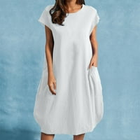 Женски моден масивен памучен спално бельо разхлабена ежедневна джобна рокля