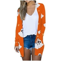 Дамски жилетка за призраци на Хелоуин призраци падат разхлабени дълги ръкави отворени предни пуловери Небрежни леки палто за изходни дрехи с джобове оранжево a