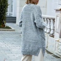 Опасен женски леки жилетка на жилетка за пуловер Женския твърд цвят на дълги ръкави, свободен дълъг пуловер Кардиган Изтърсва сив m