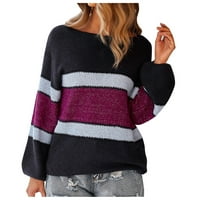 Дамски цветен блок райета пуловер модна пачуърк солидна жилетка с дълъг ръкав свободен плетен пуловер джъмперни върхове