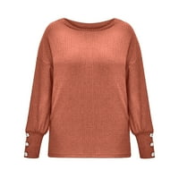 Пуловери за жени Модни жени с лък на яка солидна бутони Ръкав плетен ежедневен пуловер топъл връх
