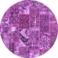 Ahgly Company Indoor Round Packwork Purple Transitional Area Rugs, 4 'Round