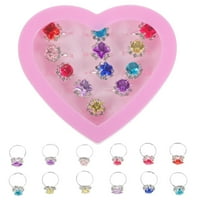 Детски пръстен красив цветна диамантена пръстен комплект подарък с сърце във формата на сърце за момиче дете дете