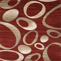 Ръчно занаят килими Червен бордо бежово слонова кост. Абстрактни кръгли и овални шаблони, ръчно издълбани размери 3D ефект висококачествен, дебел модерен килим за п