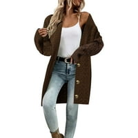 Големи пуловери за жени, солиден цвят v-образно деколте с дълъг ръкав отворен предни плетен жилетка, свободно палто от максимално палто в офис улични дрехи пуловери