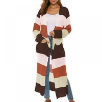Женски плетен дълъг разхлабена дъгова раирана жилетка пуловер с дълъг ръкав