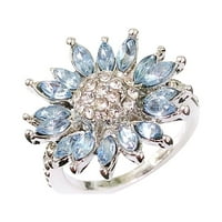 Кукусонг Ден на майките подаръци Мода Светло синьо слънчоглед диамант пръстен Мода Творчески пръстен бижута пръстени за жени Сребро