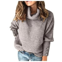 Женски модни жени лък на яка солидни бутони ръкав плетен ежедневен пуловер топли горни зимни дрехи за жени