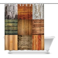 Колаж от девет различни дървени селски дъски плевня водоустойчив душ завеса декор за тъкани баня комплект