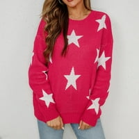 Есенни пуловери за жени модерни графични пуловер с дълъг ръкав ежедневен елегантен кръгъл звезда звезда плюс размер плетен пуловер Топ горещ розов