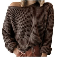 Пуловери за жени за жени плюс размер зима есен с дълъг ръкав моден печат ежедневен лек кръгъл пуловер на врата пуловер пуловерни върхове