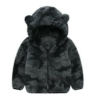 Kids Fleece Jacket Fall Winter Zipper Up палто с ухо, облицовано за малко дете с качулки 0-7y