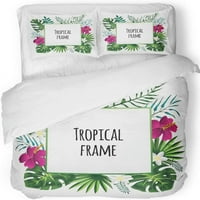 Комплект спално бельо Зелен плажен тропически с място бяло растерно гранично ботанически клон Екзотичен двоен размер на одеяло покритие с възглавница за декорация за домашно спално бельо
