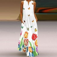Mlqidk летни рокли за жени ежедневни елегантни елегантни рокли без ръкави с разцепени плаж флорални рокли, бели xxxl