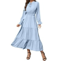 Miayilima Светлосини XXL Небрежни рокли за жени от твърд цвят дантела с дълъг ръкав нагоре Европейски и американски стил женска рокля