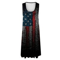 Женски патриотичен флаг на САЩ отпечатана люлееща рокля Лятна спагети каишка Sundress без ръкави V-образни рокли с джобове S, M, L, XL, XXL