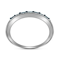10кт Бяло злато Дамски кръг син цвят засилено диамант лента пръстен