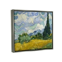 Ступел индустрии Ван Гог пшеница поле с кипариси пост импресионист живопис блясък сива рамка плаващо платно стена изкуство, 24х30
