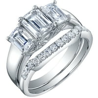 2. КТ моасанит смарагд шлифован годежен пръстен Сватбена халка булчински комплект в Стерлингово Сребро