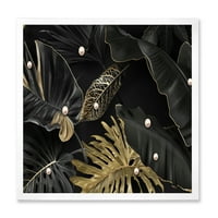 Дизайнарт' златни и черни тропически листа ' модерна рамка Арт Принт