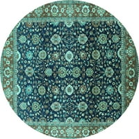 Ahgly Company Machine Pashable Indoor Round Oriental Turquoise Blue Industrial Area Cures, 8 'кръг