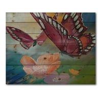 Дизайнарт' пеперуди върху розови цветя ' традиционен принт върху естествена борова дървесина